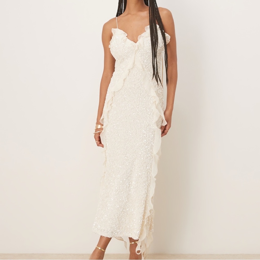 Bardot Cream Ruffle Maxi Dress